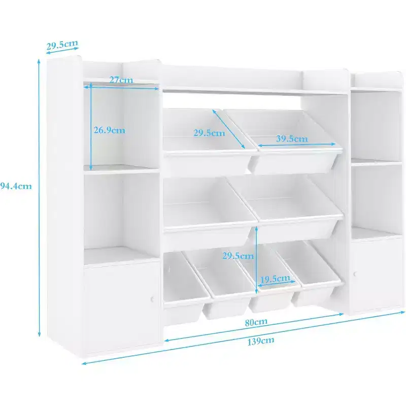Kids Toy Storage Organizer with 8 Multi-Color Plastic Bins Perfect Toy Storage Solution Kid Bookshelf and Toy Storage for Study Room, Kids Room