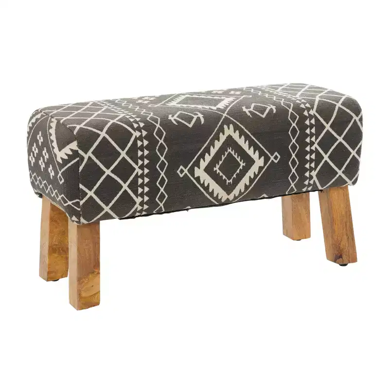 Bohemian Wood Upholstered Fabric Bench Small Black