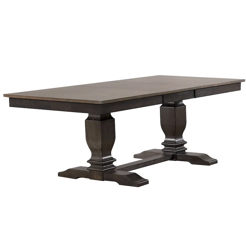 Double Transitional Pedestal In Antique Grey Panel Back 7-Piece Dining Set