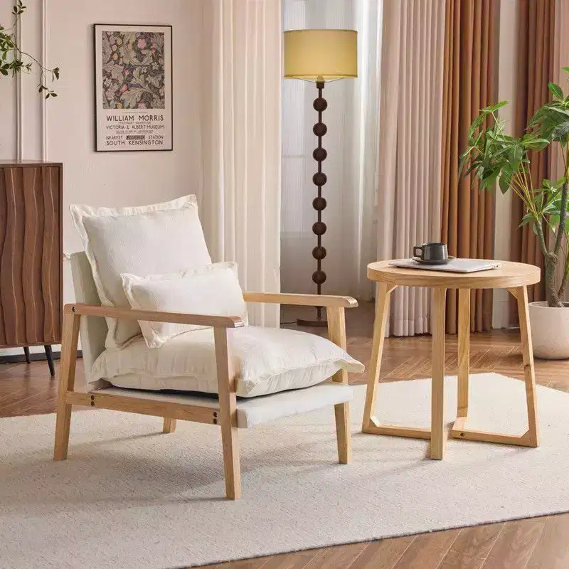 Chenille Accent Armchair with Lumbar Pillow – Solid Wood Frame, Velvet Upholstery