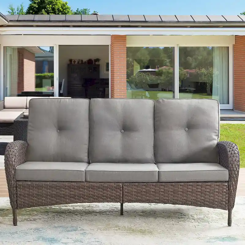 Patio 3-Seat Sofa, 2 Swivel Chairs, 2 Club Chairs, 2 Ottomans - Brown