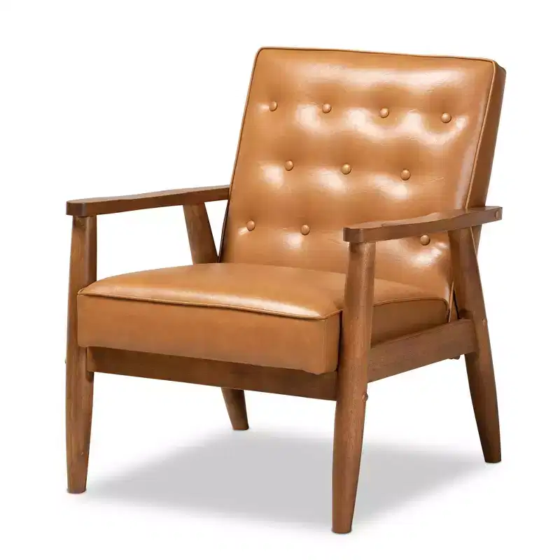Sorrento Mid-Century Faux Leather Upholstered Wood Lounge Chair Walnut/Brown