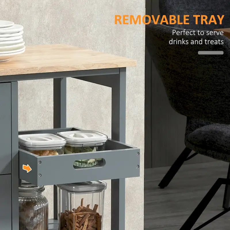 Rolling Kitchen Island Cart with Wood Top, Shelves and Drawers