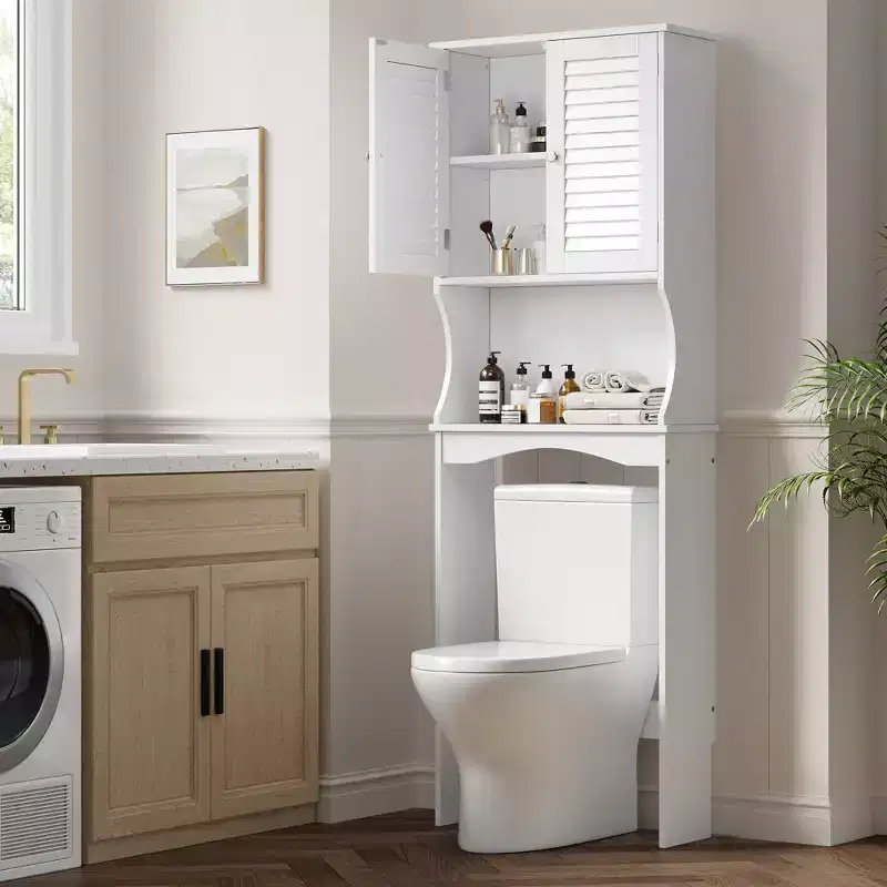 Over-The-Toilet Storage Cabinet with Adjustable Shelves, Ventilated Bathroom Organizer with Wall Mount Bracket