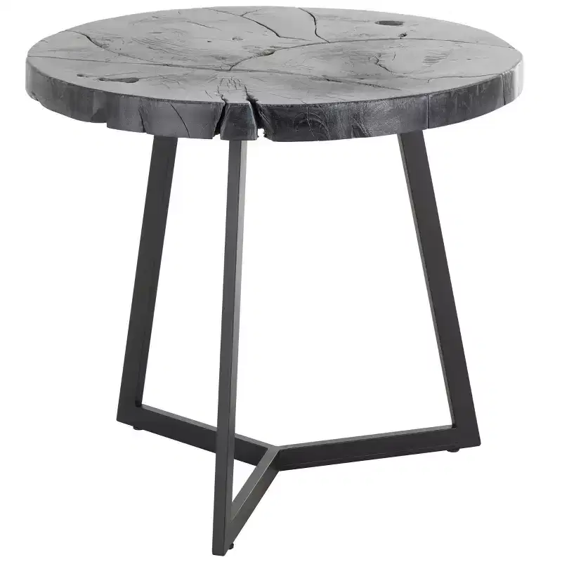 Teak Wood Accent Table: No Assembly, Indoor Use, Round Shape, 21.5