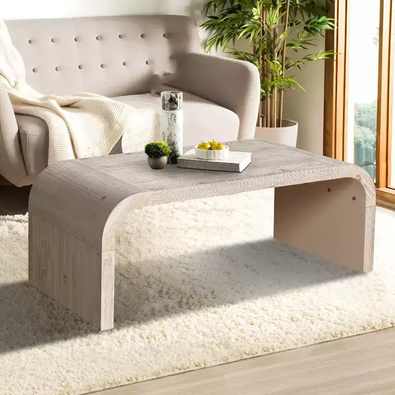 Farmhouse Vintage Coffee Table, Curved Art Deco Design