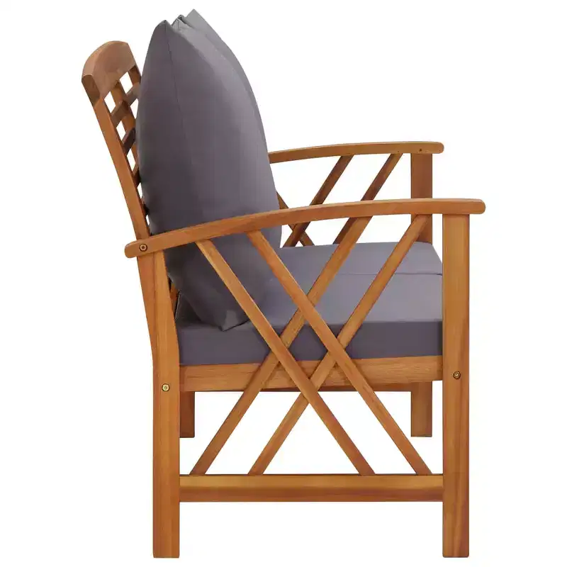 Garden Bench Acacia wood finish and dark grey cushions
