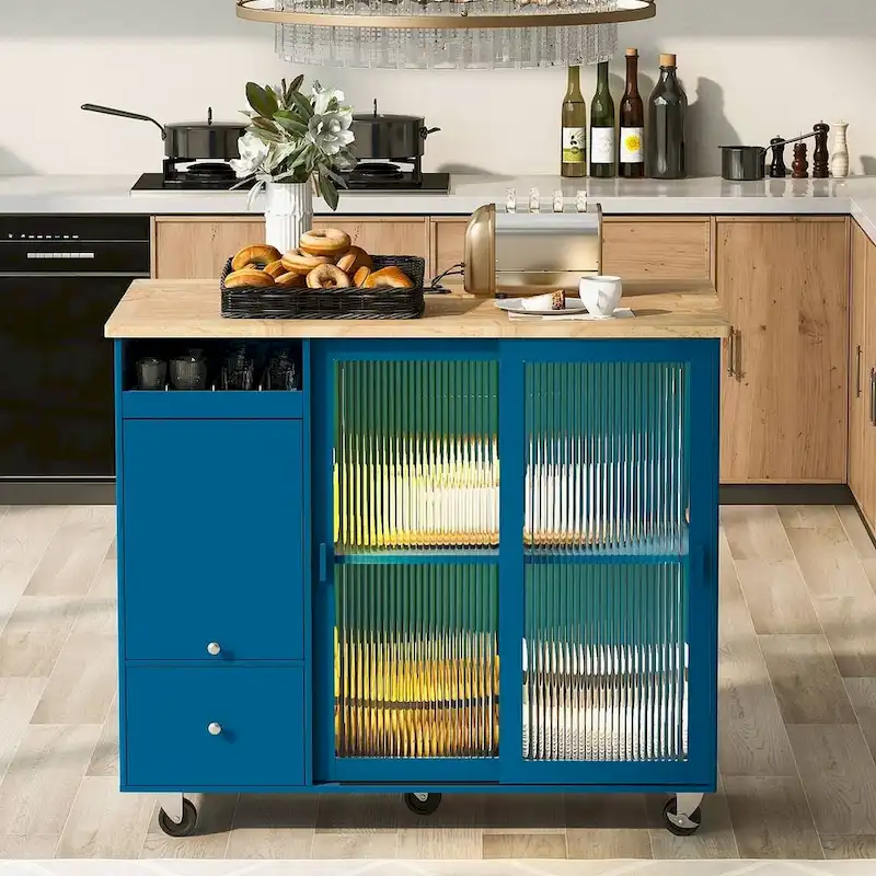 Folding Kitchen Cart with LED Lights