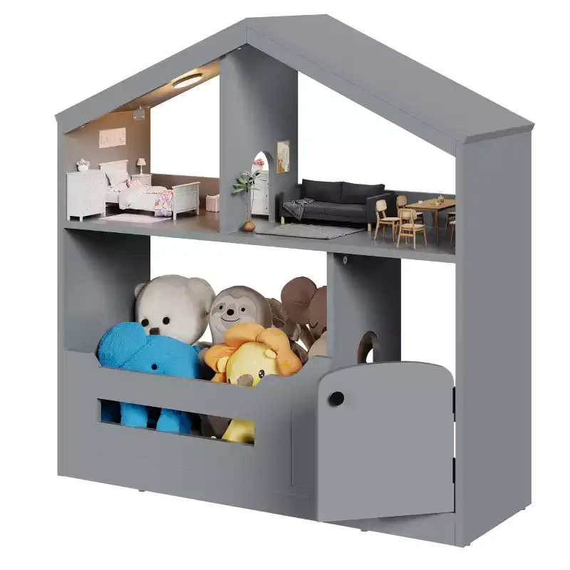 Versatile 3-Tier Kids Bookshelf w/Motion Sensor Light - Wooden Toy Storage Organizer w/Anti-tip Device
