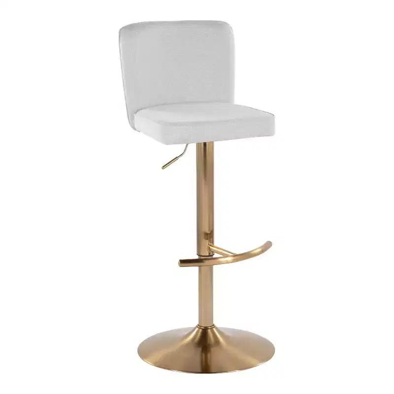 LumiSource Set of 2 Henry Adjustable Barstools Gold/White Fabric