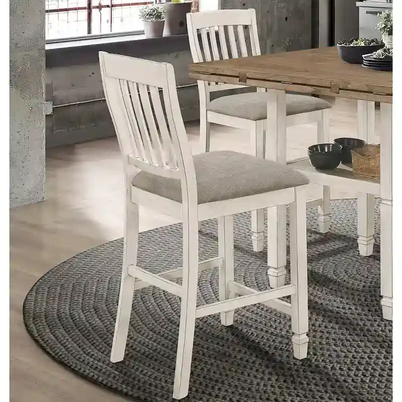 Farmhouse Solid Wood Slate Back with Upholstered Seat Counter Height Dining Stools (Set of 2)
