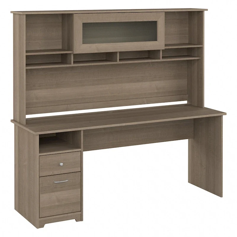 72W Computer Desk with Hutch and Drawers by