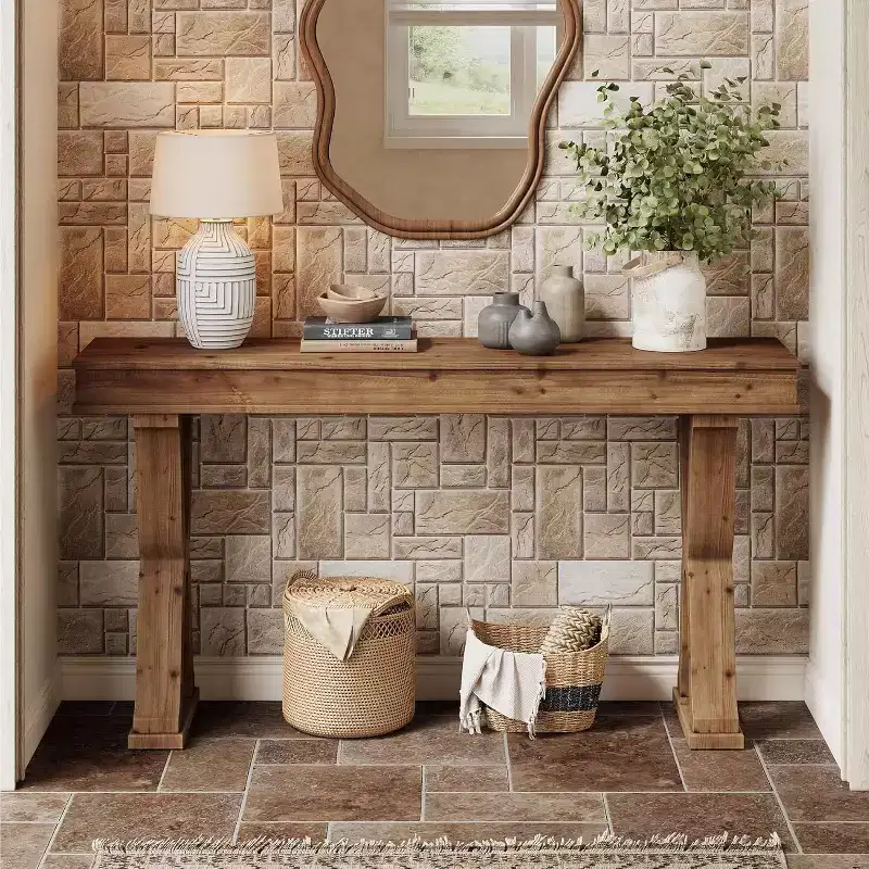 63-Inch Solid Wood Console Table, Farmhouse Narrow Entryway Table with X-Shaped Legs for Living Room, Hallway, or Foyer, Easy Assembly
