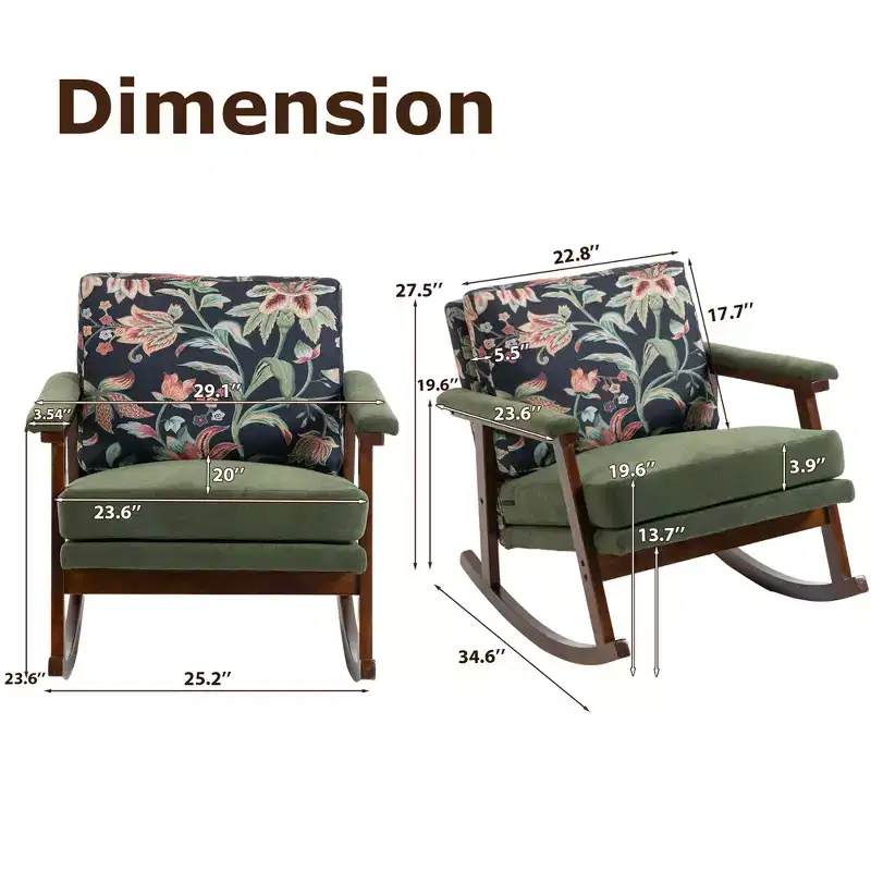 GDFStudio Ellowyn Mid Century Modern Wood Upholstered Accent Rocking Chair