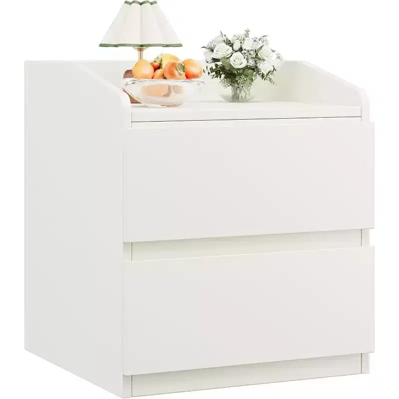 2-Drawer Nightstand with Handle-Free Curved Design, White, 23.6