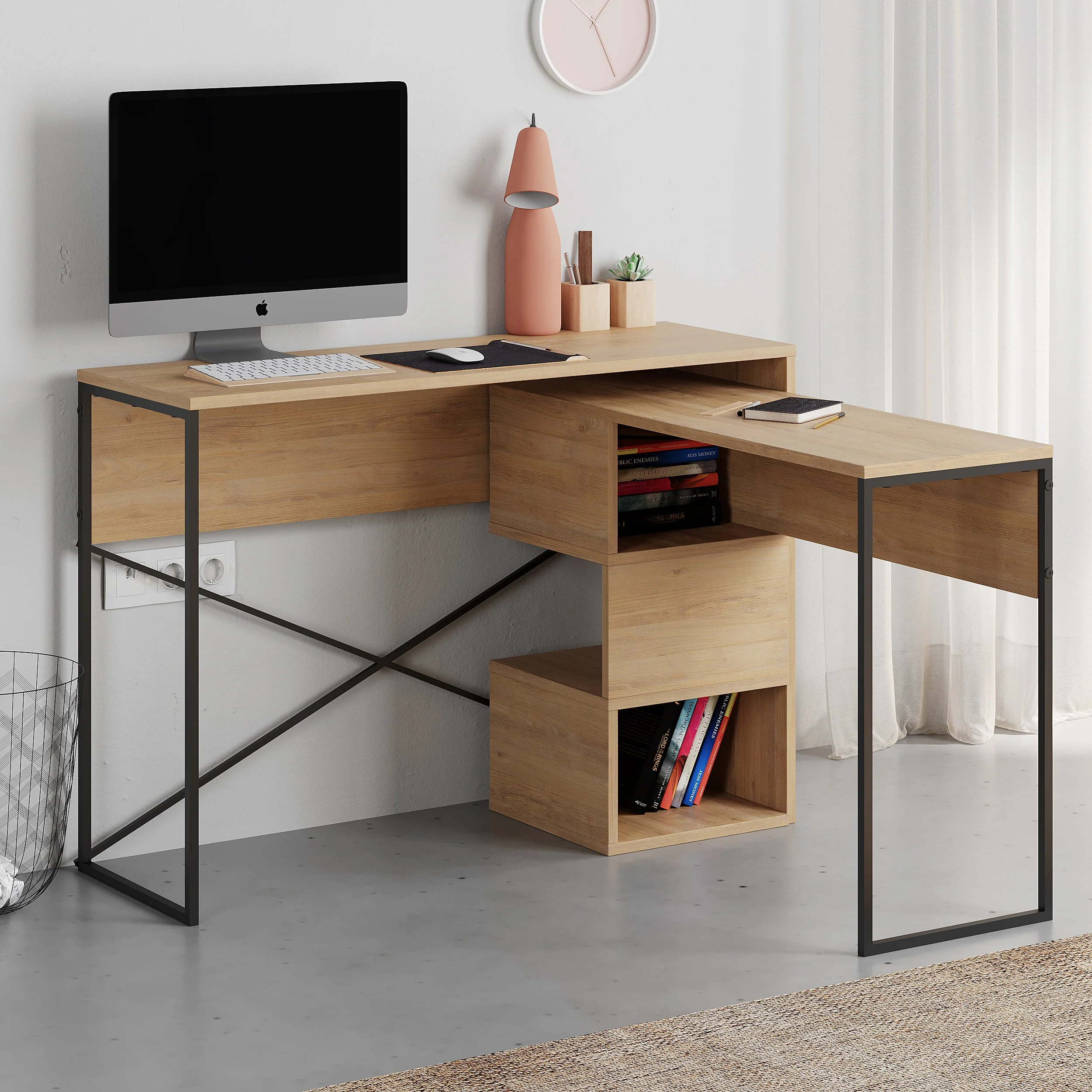 Badau Multi Purpose Working Table – Modern 2-in-1 Desk with Storage for Home Office or Study