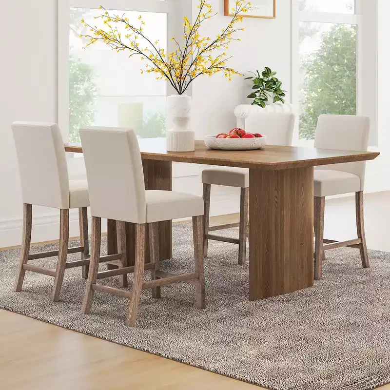 Costway 4PCS 24.5 Counter Height Bar Stools Modern Fabric Upholstered Kitchen Chairs