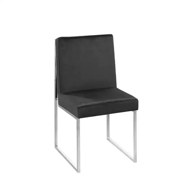Set of 2 Modern Upholstered Dining Chairs with Chrome Frame, Black