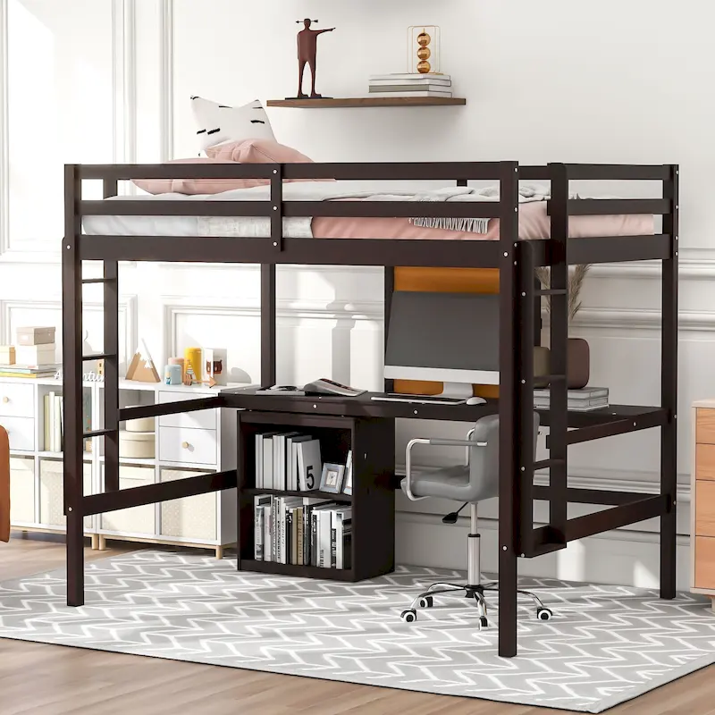 Full Pine Loft Bed with Desk and Writing Board