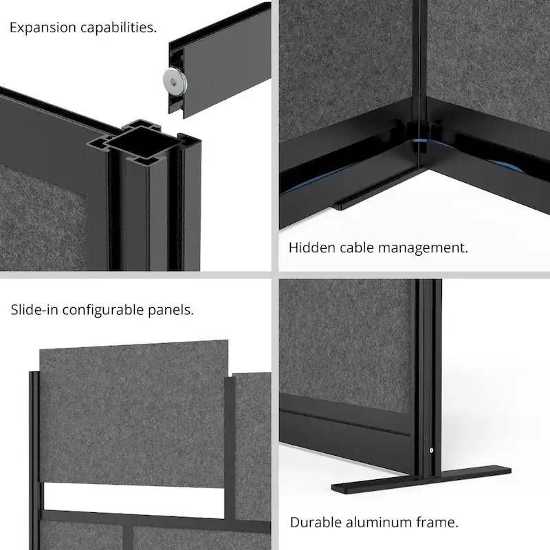 Modular Wall Room Divider System - Black Frame - 70 x 70 Add-On Wall