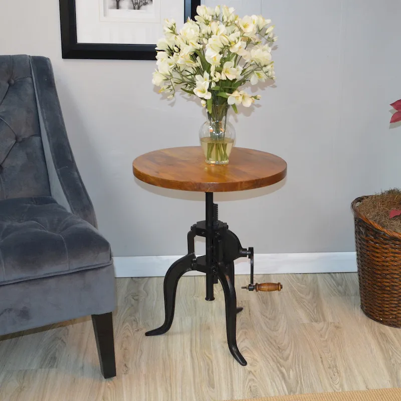 Regan Adjustable Accent Table - Chestnut Top - Black Base
