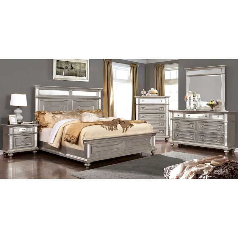 Eaen Glam Silver Wood 2-Drawer Nightstand by Furniture of America