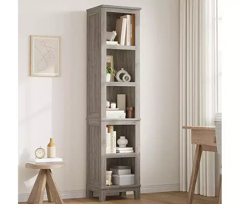 71 Farmhouse Bookshelf w/Adjustable Shelves & 31.5 in Whidth, 5 Tier Tall Bookshelf with Wooden Legs, Vintage Wooedn Book Shelf