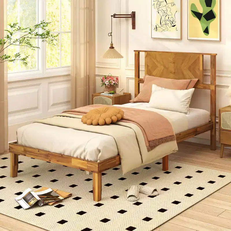 Twin/Full/Queen Size Bed Frame with Headboard Under-Bed Space No Box Spring Needed