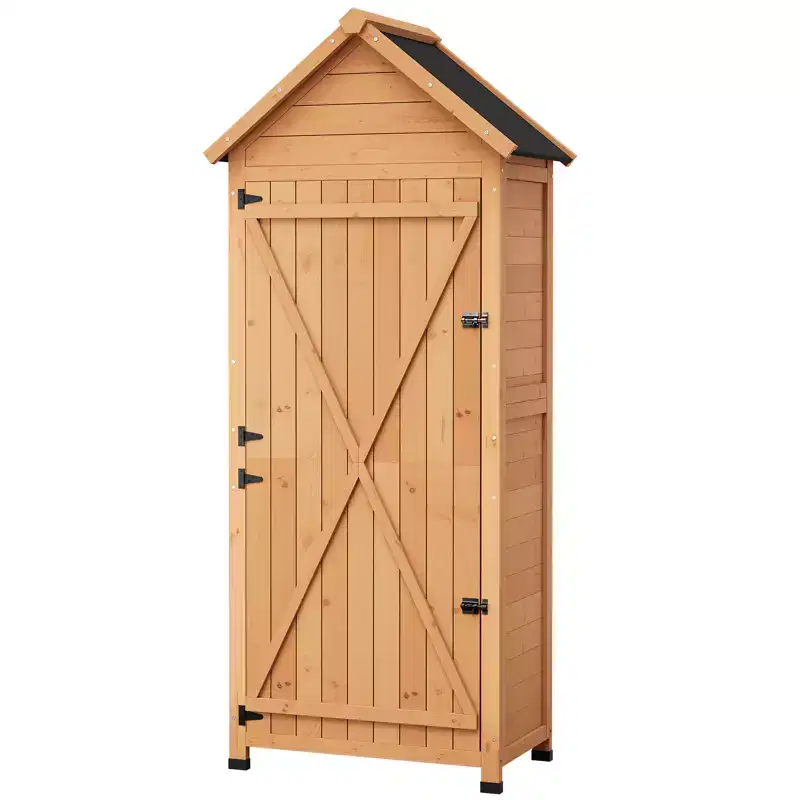 Waterproof Wooden Outdoor Tool Cabinet with Lockable Doors and Adjustable Shelves