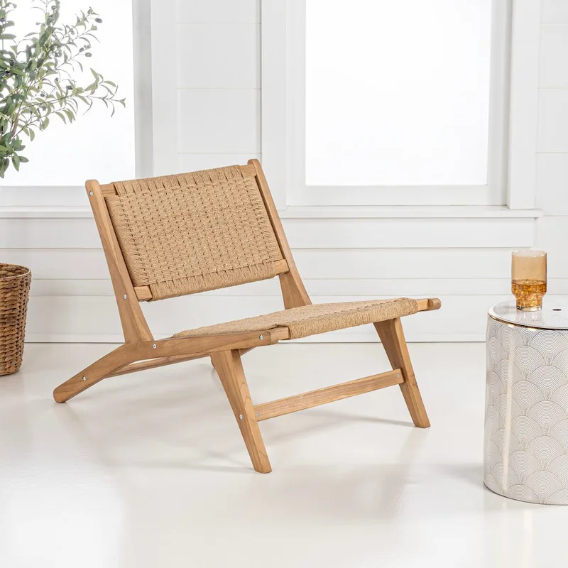 Hartley Mid-Century Modern Woven Seagrass Wood Armless Lounge Chair, Natural by JONATHAN Y