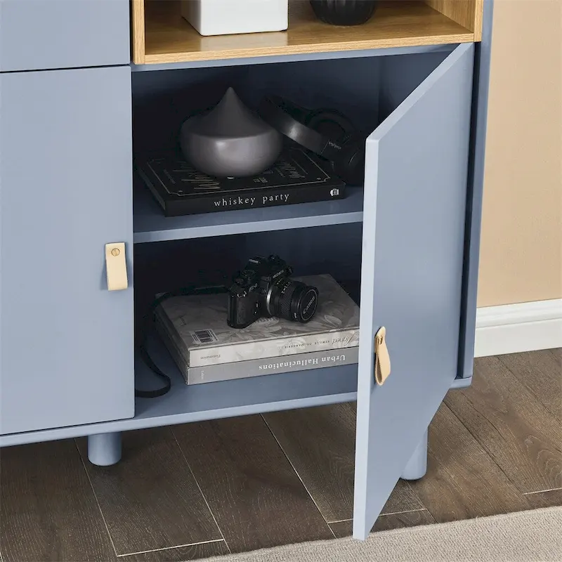 Modern Wood Sideboard Cabinet with Round Legs and Shelf