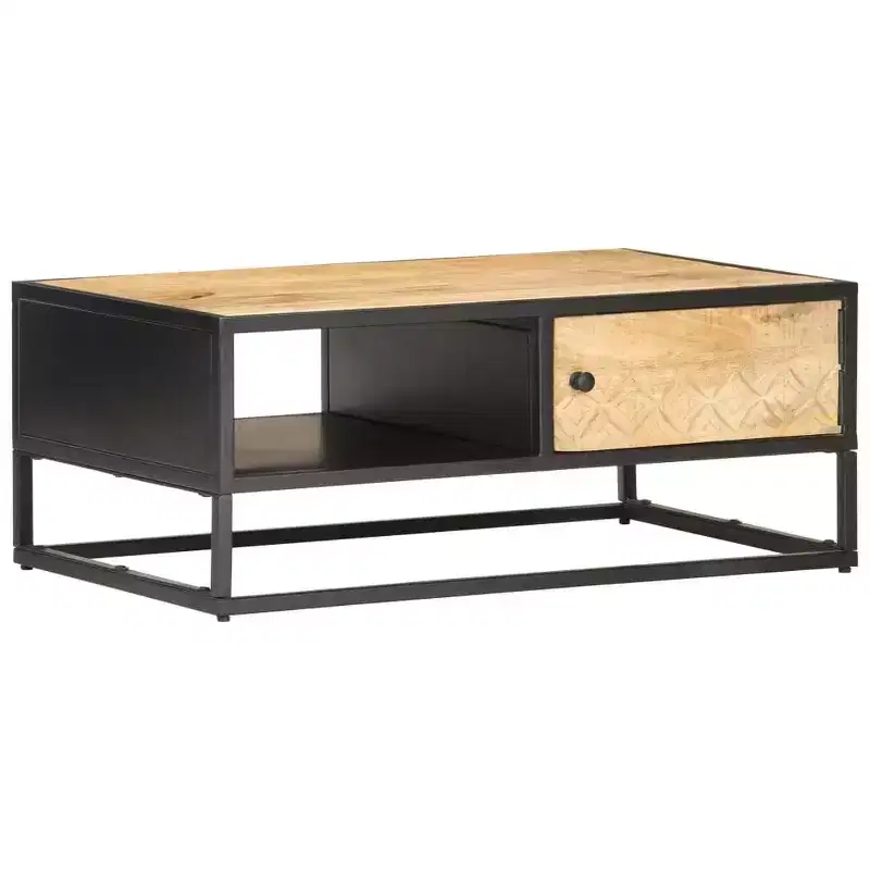 vidaXL Coffee Table with Carved Door 35.4x21.7x14.2 Rough Mango Wood