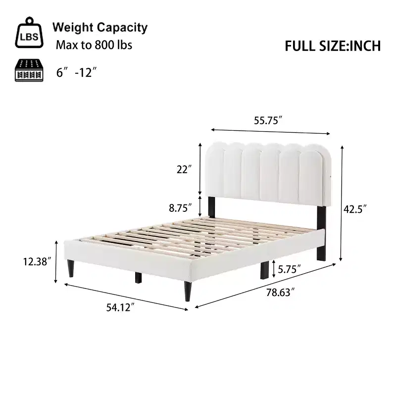 Christopher Knight Home Selene Modern Rubberwood Boucle Upholstered Bed with Light and Petal Headboard
