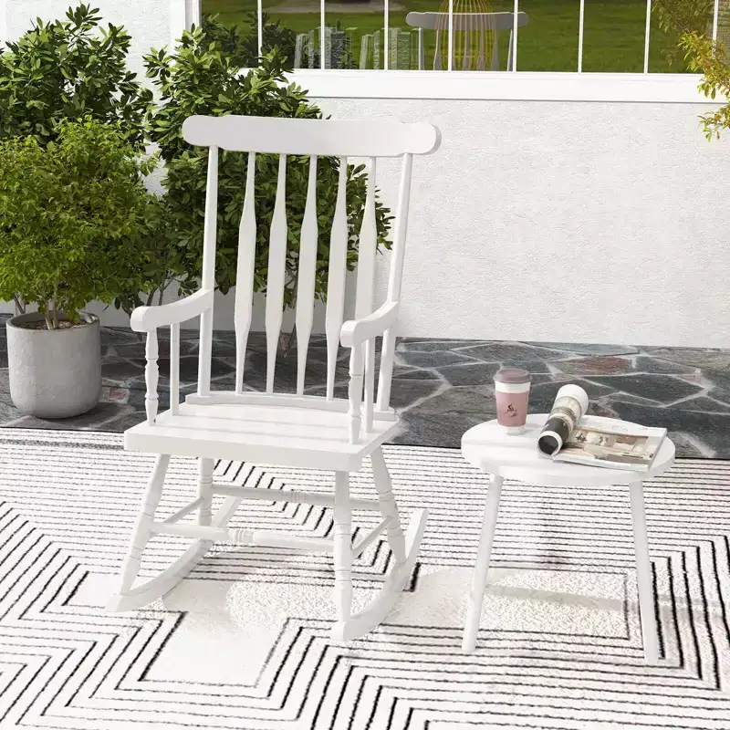 Costway Set of 2 Wood Rocking Chair Glossy Finish White\ Coffe