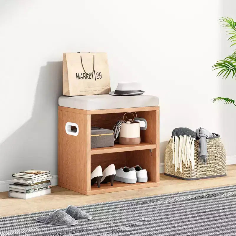 Modern Shoe Storage Bench, Wooden Frame & Soft Cushioned Seat, Entryway & Bedroom Footrest
