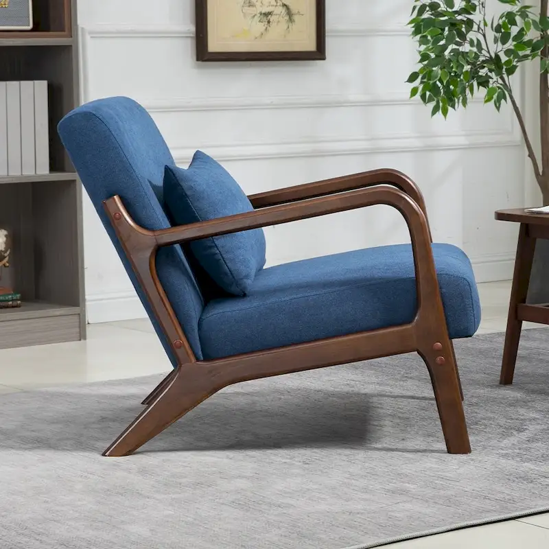 Mid-Century Velvet Upholstered Accent Chair Armchair w/Waist Cushion
