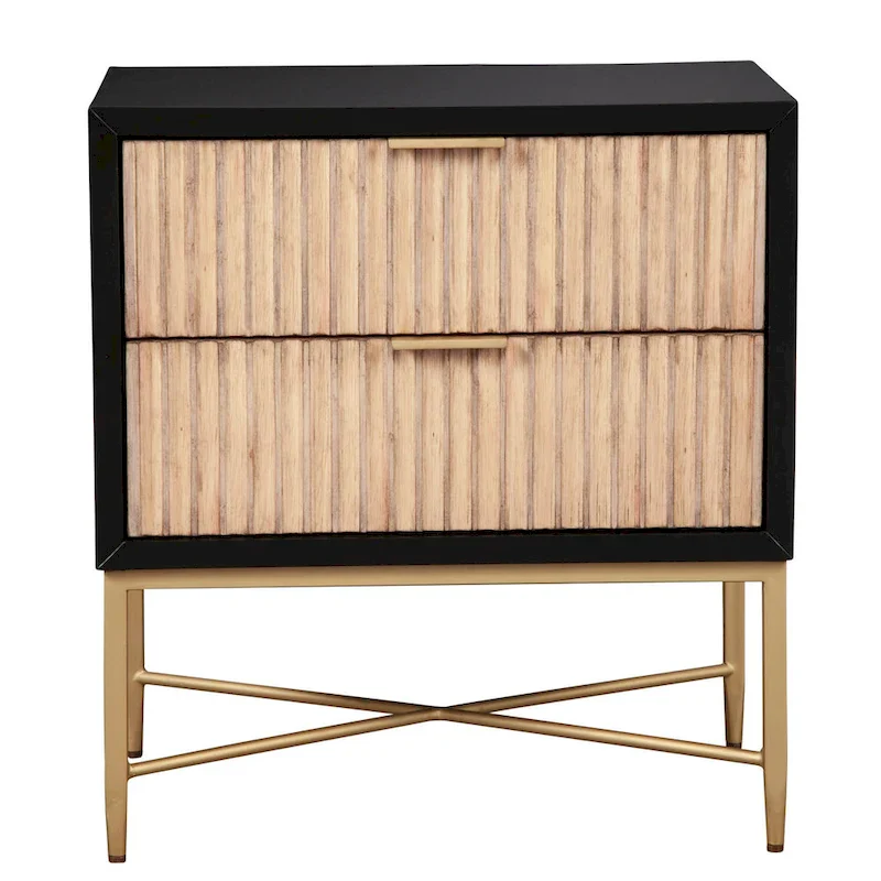 Modern Luxurious Nightstand with 2 Drawers and Gold Metal Legs