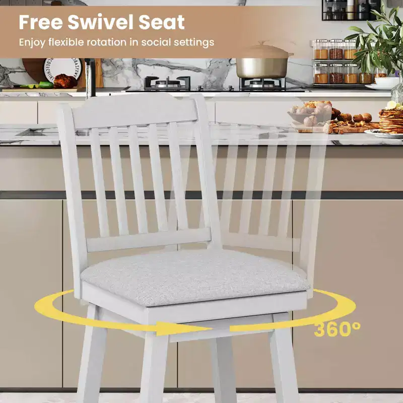 Costway 25 Counter Height Bar Stools Set of 2/4 with Slatted Back Padded Seat & Footrest