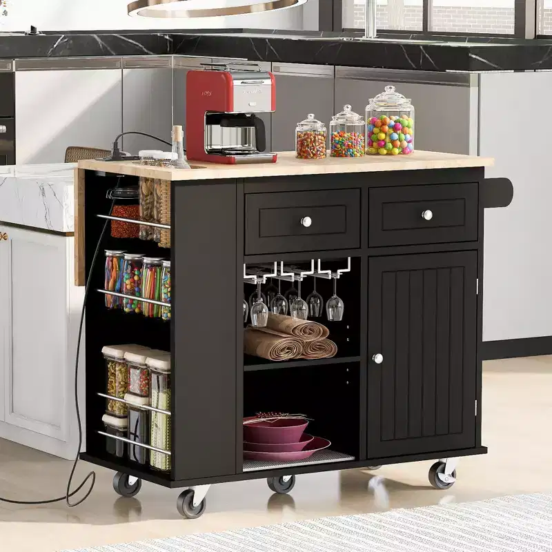 Whisen Modern Kitchen Island with Drop Leaf and Wheels