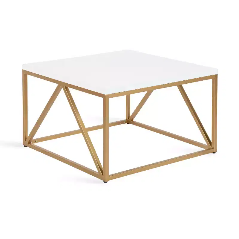 Kate and Laurel Truss Square MDF Coffee Table, 28x28x18, White and Gold