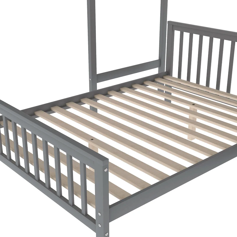 Twin Over Full Wood Loft Bed with Staircase,High Guardrails and Ladder