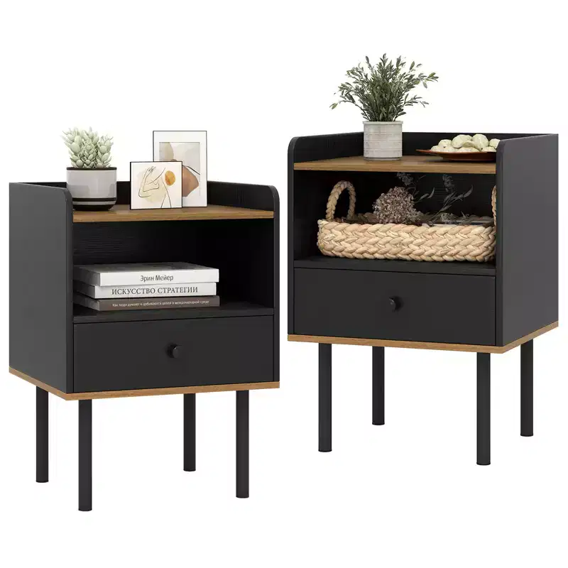 Costway 2PCS 3-Tier Sofa Side Table w/ Open Storage Shelf Metal Legs for Living Room