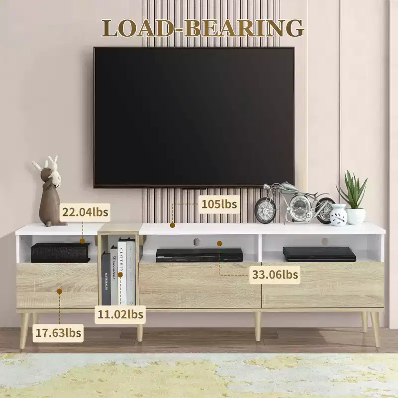 Bestier Modern TV with 3 Drawers and Open Shelves, Media Console Table for TVs up to 80'', Entertainment Center for Living Room, Color-Matching Design