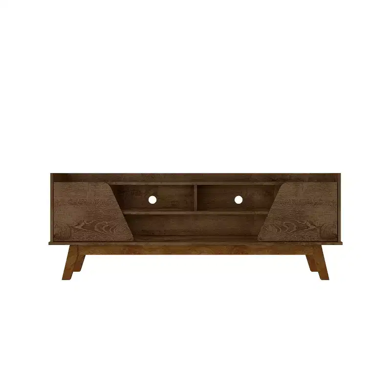 Marcus Mid-Century Modern 5 Shelf TV Stand for TVs up to 65 Rustic Brown - Manhattan Comfort: Entertainment Center, Media Console