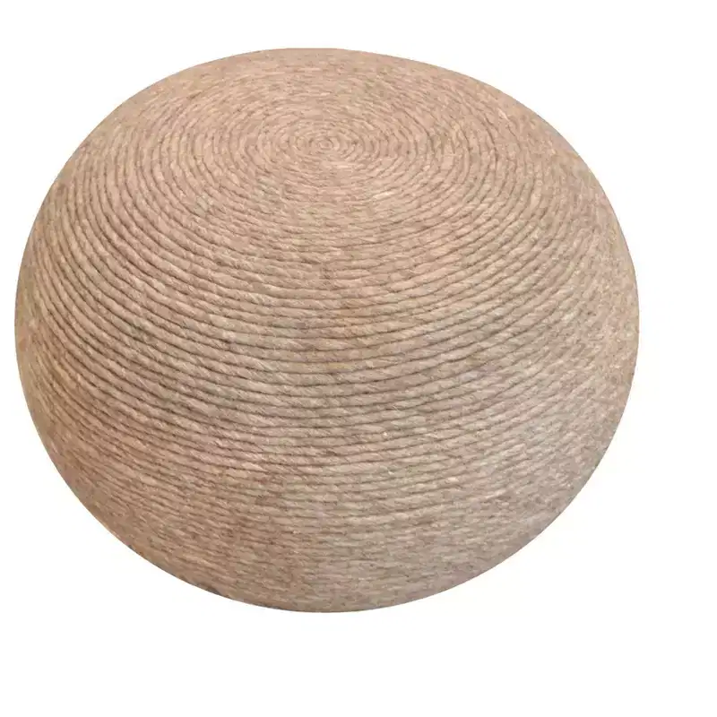 HomeRoots 20 Beige Wool Round Ribbed Pouf Ottoman