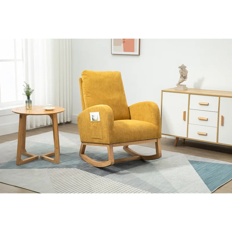 Upholstered Rocking Armchair with High Back