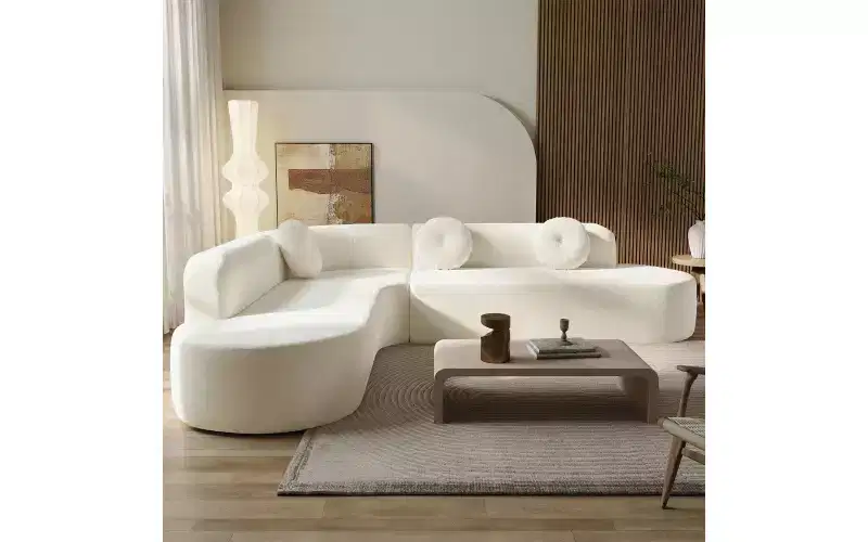 Whisen 122'' Extra Large Sectional Sofa, Elegant Fabric Upholstery Sofa Couch with Three Round Cushions , High-Resilience Foam