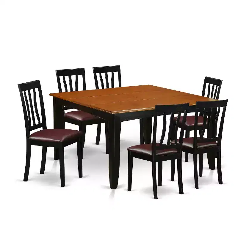 HomeStock 7-Piece Square Black & Cherry Finish Solid Wood Top Dining Table with 6-Chairs