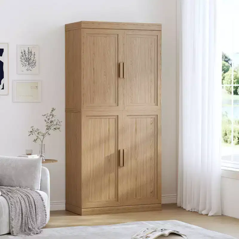 72x31x16 Wood Accent Cabinet in Natural Color, Storage Organizer with Adjustable Shelves for Kitchen Bedroom Entryway Living Room Dinning Room