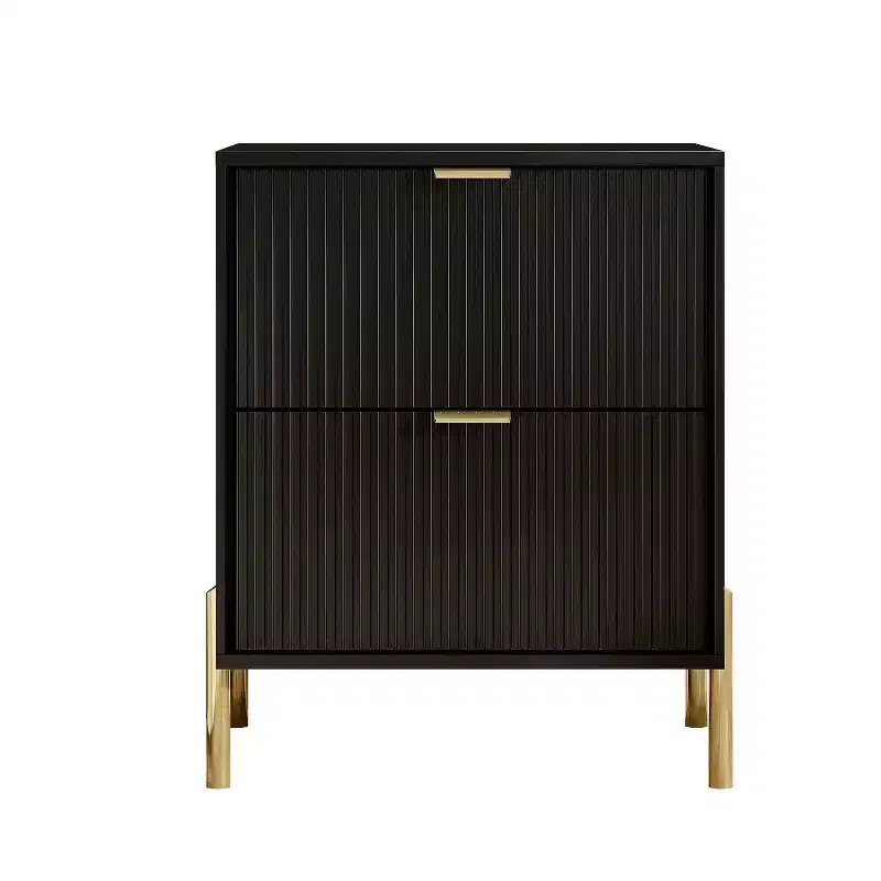 Festivo 2 Drawer Nightstand Black: Scandinavian Modern Style, MDF Construction, Includes Anti-Tip Hardware
